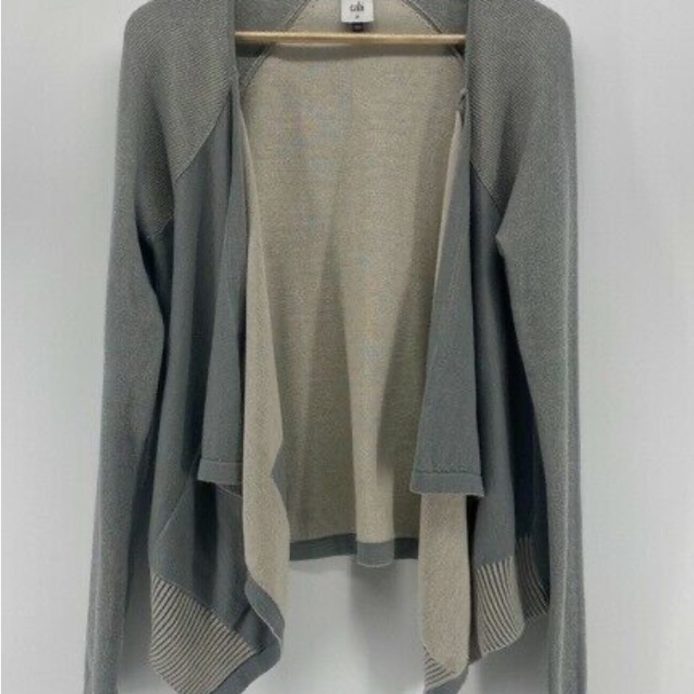CAbi 5132 Sage Grey Green Cotton Drape Pocket Cardigan Sweater Size L